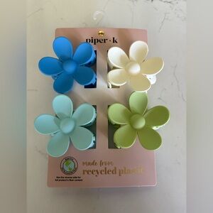Piper K Kids Flower Hair Clips - Blue, White, Green